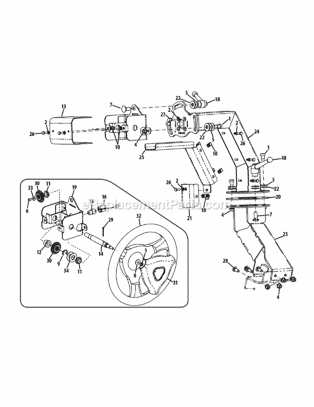 Steering Column Diagram and Parts List for S6031-KW 53DI8DU6050 Cub Cadet Sprayer
